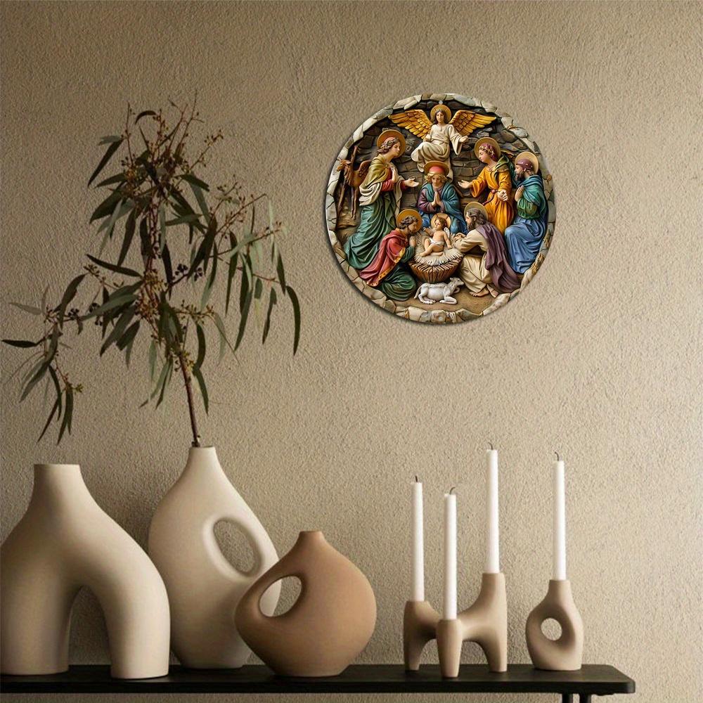 Vintage Wood Nativity Themed Sign, Unique Sculpture Wall Decoration, Gift Idea with Rustic Charm, Decorative Wall Poster, Simple and Stylish Toilet Do