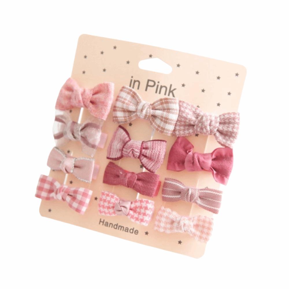 

12pcs Cute Bows Children Hair Clip Set Fabric Hair Accessories Printed Barrette Hairpins Floral Bows Hair Clips Kids Headwear розовый