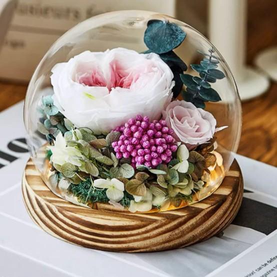 Eternal Flower Rose Glass Cover Finished Gift Box Valentine's Day Wedding Creative Gift for Girlfriend Eternal Flower Ornament