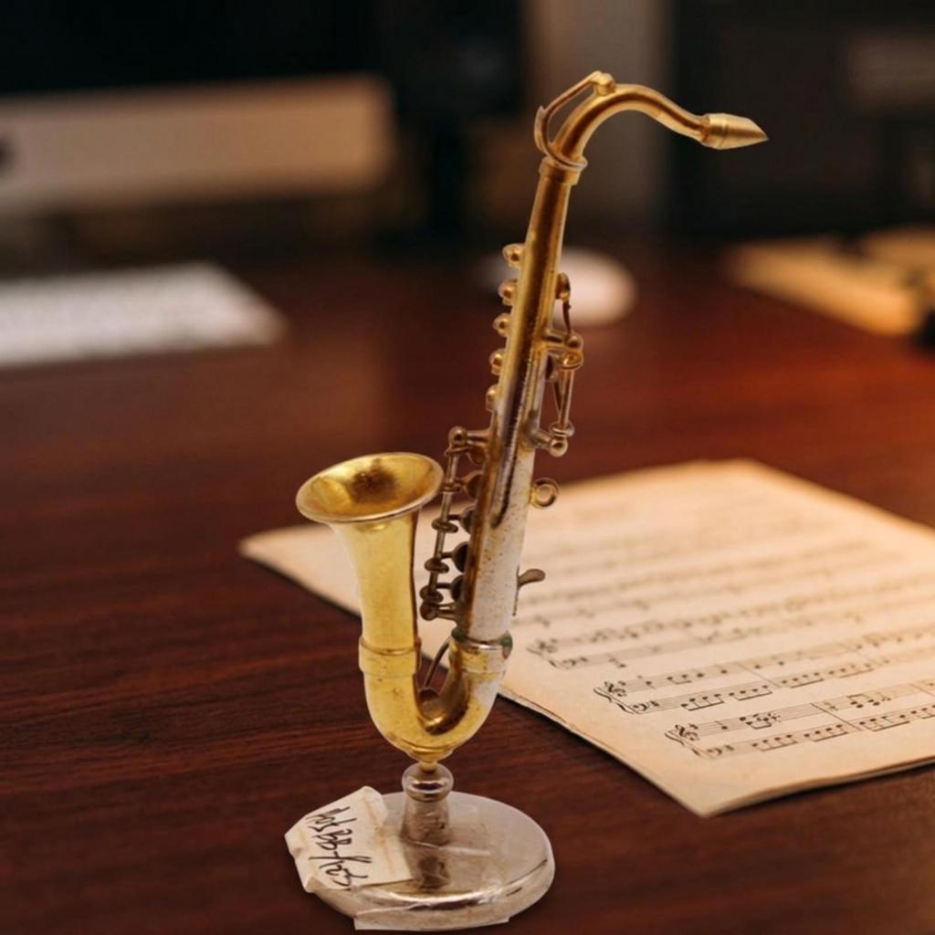 Gold-Tone Miniature Instrument with Base Brass-Like Musical