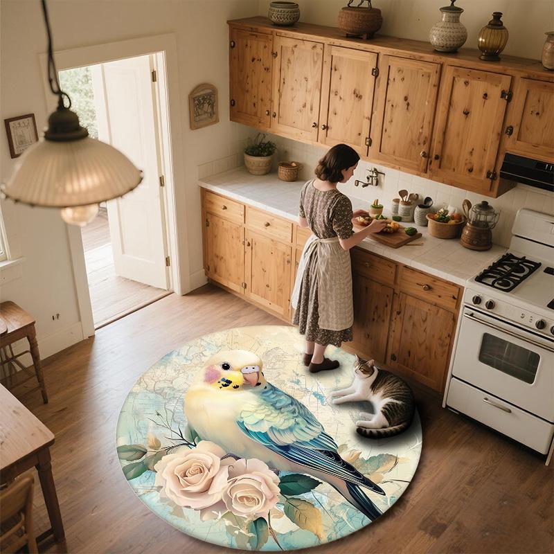 Karten Vogel,Runder Teppich,Teppich für Wohnzimmer Schlafzimmer Sofa Spielzimmer Dekor,Rutschfeste Fußmatte