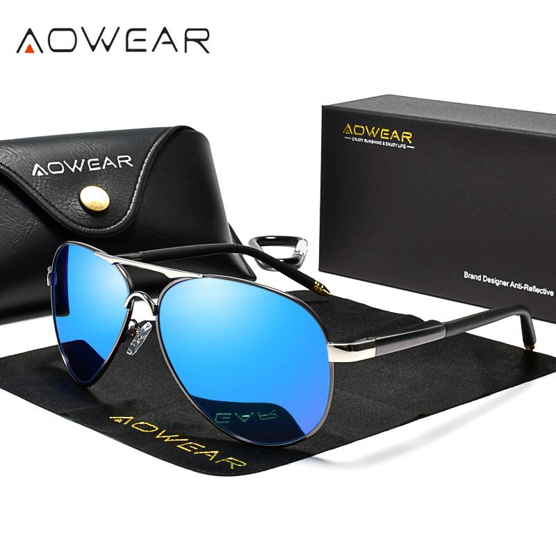 AOWEAR Męskie Okulary Lotnicze Męskie Polaryzacyjne Lustrzane Okulary Przeciwsłoneczne dla Mężczyzny HD Jazda Pilot Okulary Przeciwsłoneczne lunettes de soleil homme