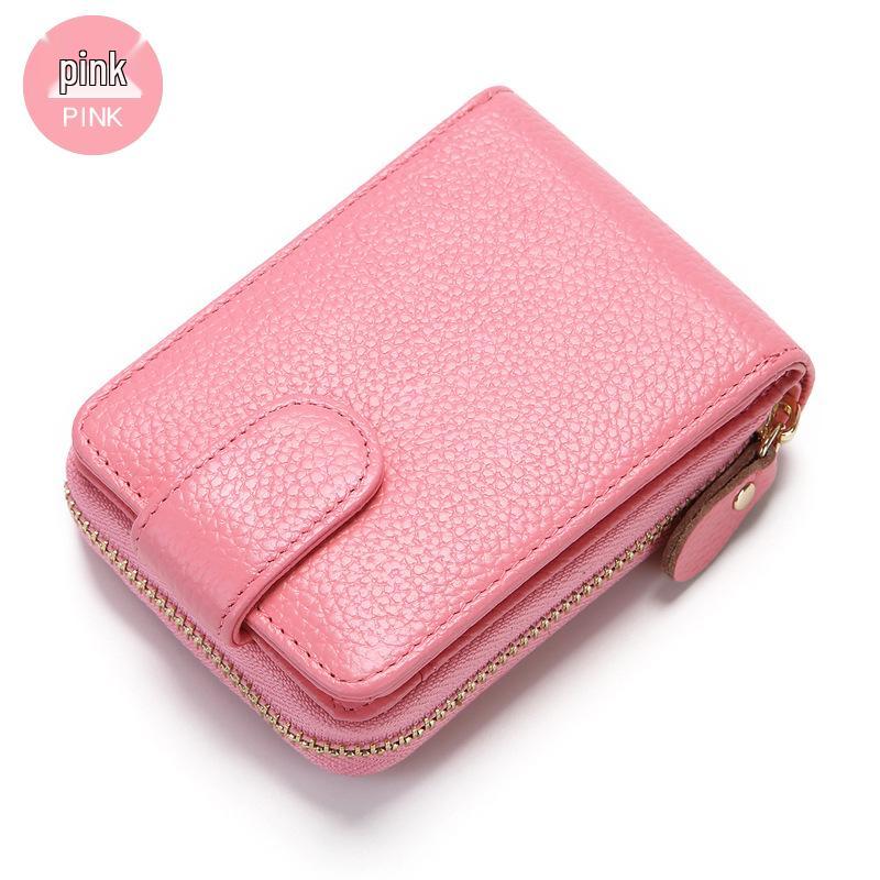 RFID Anti-Theft Cowhide Accordion Card & ID Holder with Zipper