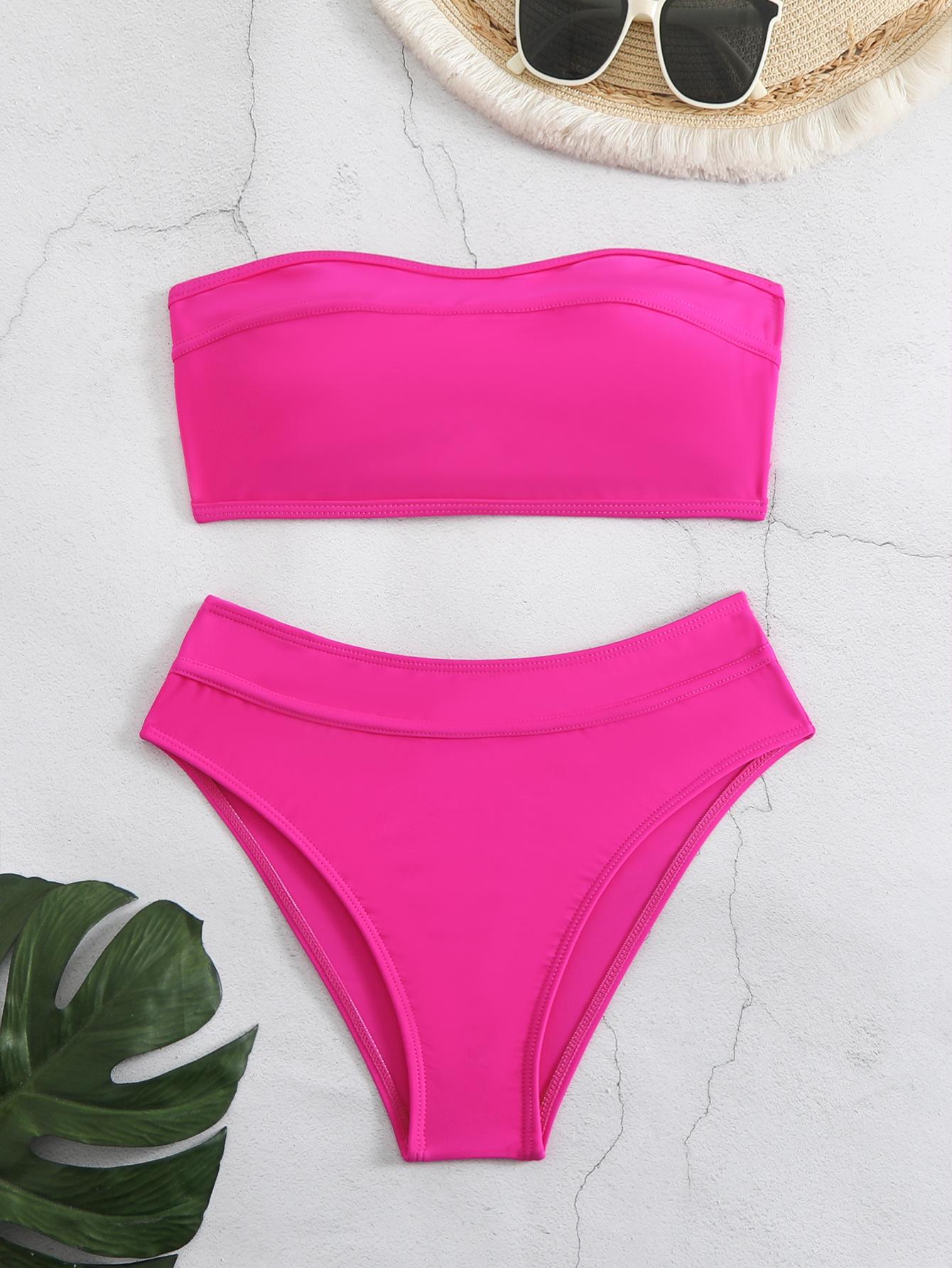 

Женский сексуальный купальник бикини из нейлона однотонного цвета с драпировкой Large розовый