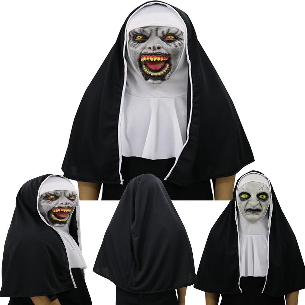 Terrifying The Nun Horror Mask Valak Scary Full Face Design With Headscarf