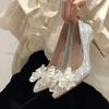 Wedding shoes women 2025 spring and autumn new French stiletto silver sexy bridesmaid high heels fairy style bow single shoes