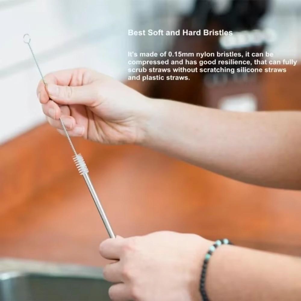 5pcs Soft Hair Straw Bottle Cleaning Brushes Stainless Steel Handle Bottle Cleaning Brush Kitchen