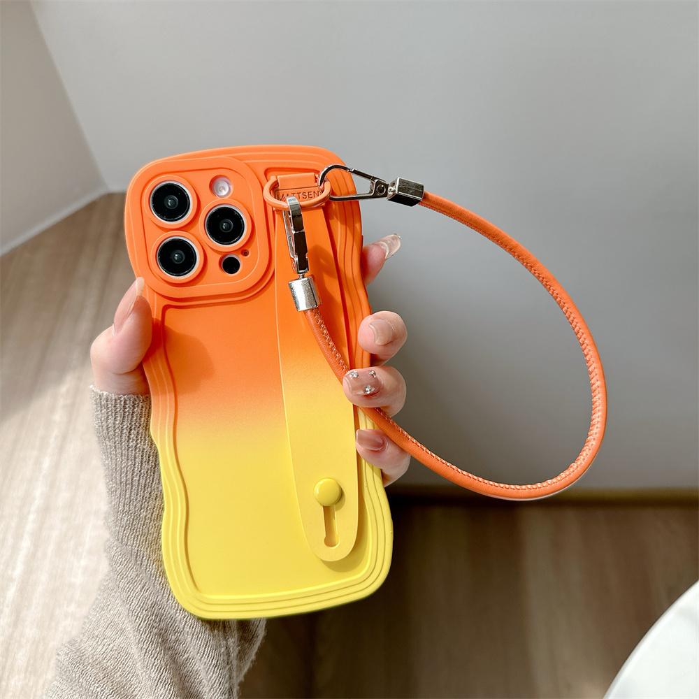 Gradient Double Color Wrist Strap Case for For Iphone 16 1 14 13 Pro Max 16e 12 11 X Xr Xs 8 7 Plus SE Wave Wristband Bracket Cover
