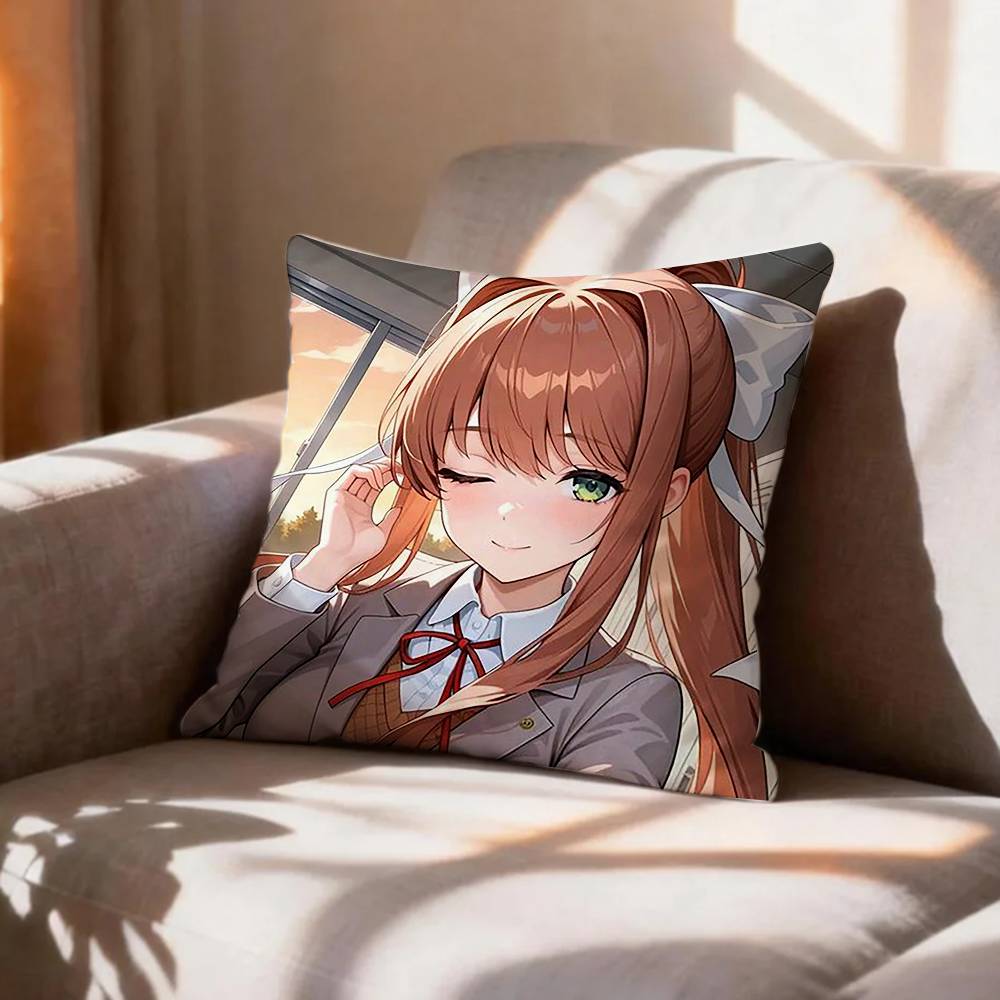 Meta Horror Game DDLC MMonika Pillow Case Pattern Printed Pillowcase For Living Room Sofa Cushion Cover