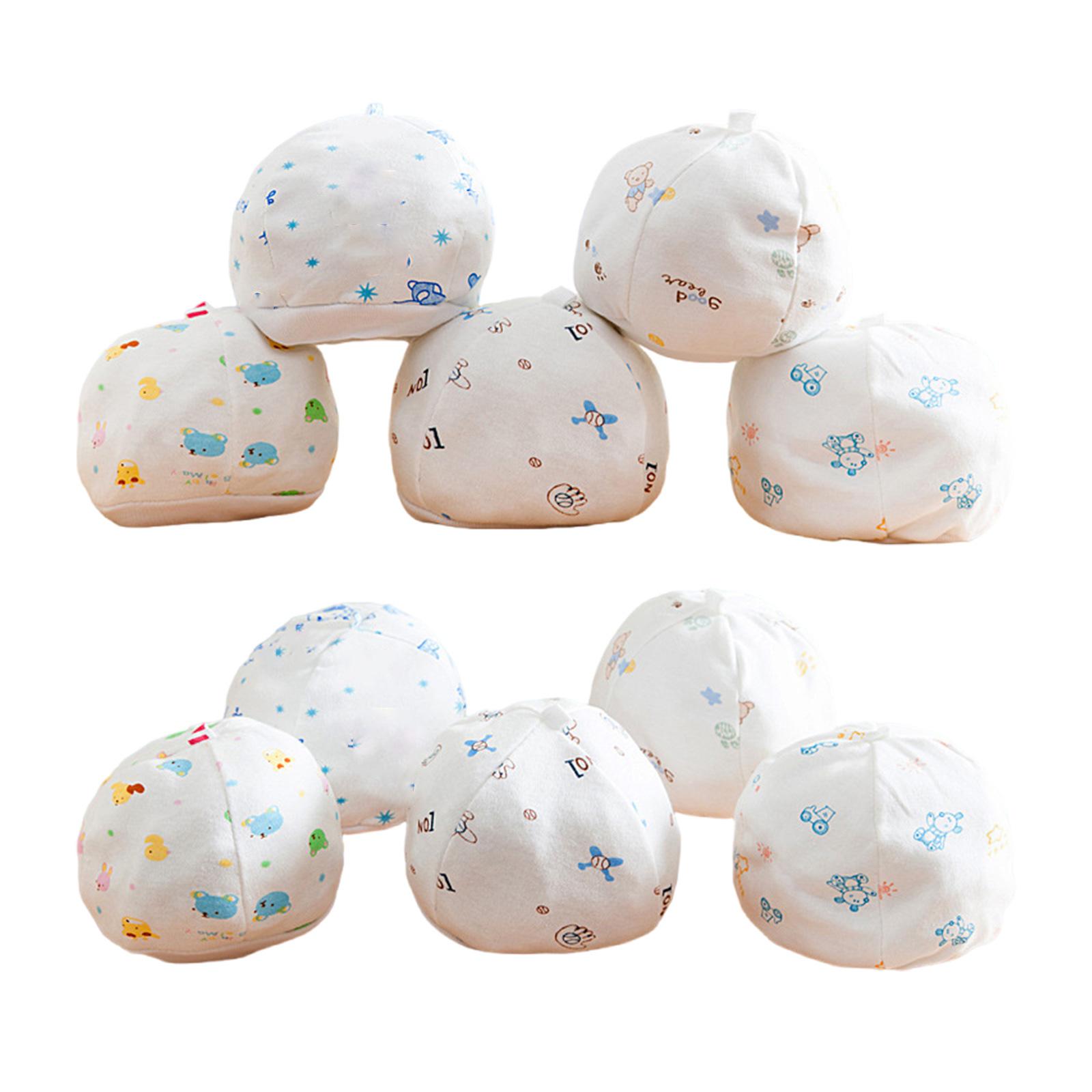 

Набор из 10 мягких хлопковых шапочек для новорожденных с разными мультяшными рисунками, мягкий эластичный дизайн для повседневной носки младенцем разноцветный
