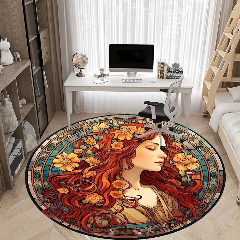 1pc Floral Portrait Office Round Area Rug, Indoor Mat Suitable For Office, Under Office Chairs Bedroom Living Room Home Decor, Room Deco