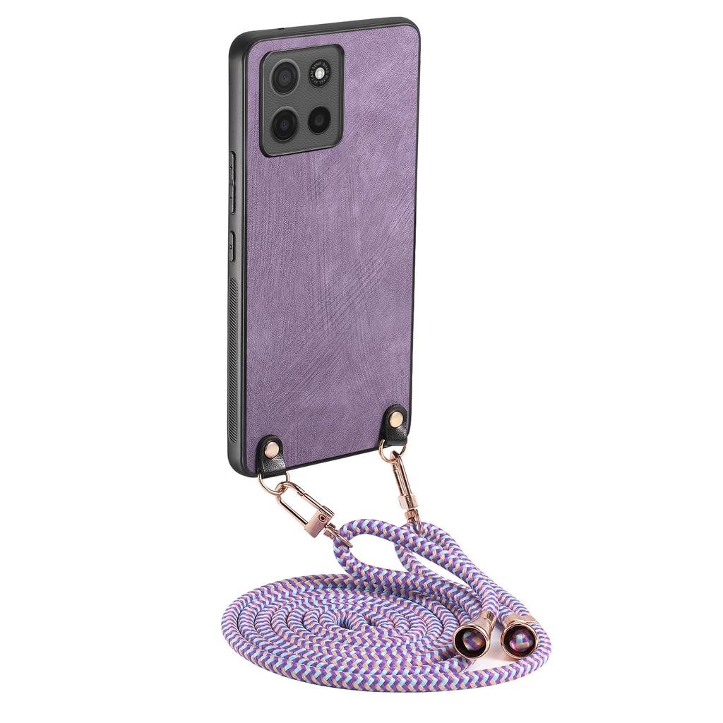 For Motorola Moto G15 4G Retro Leather Phone Back Cover with Adjustable Strap