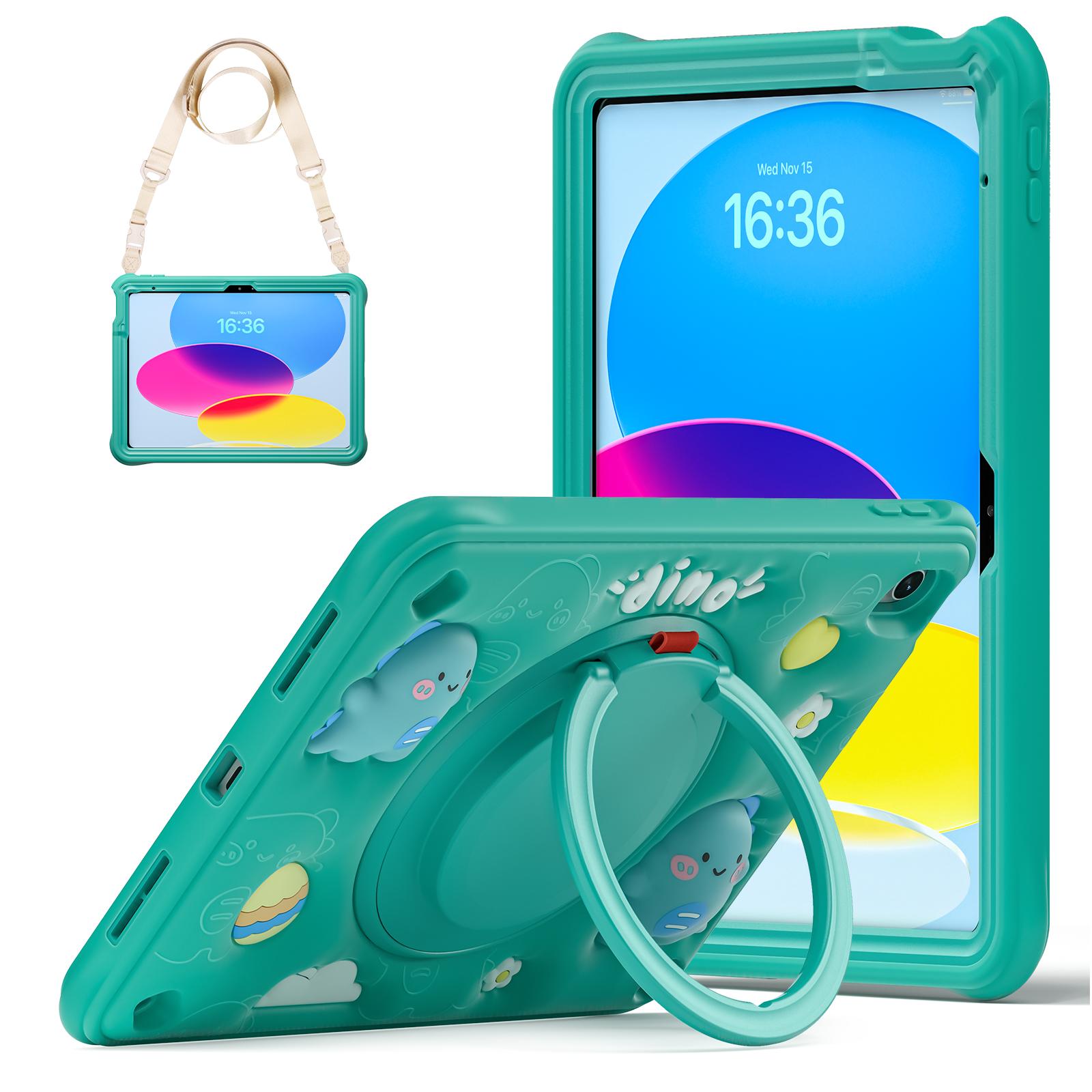 

For iPad (2025)/10.9 (2022) Case with Shoulder Strap Kickstand PC+Silicone+TPU Tablet Cover A