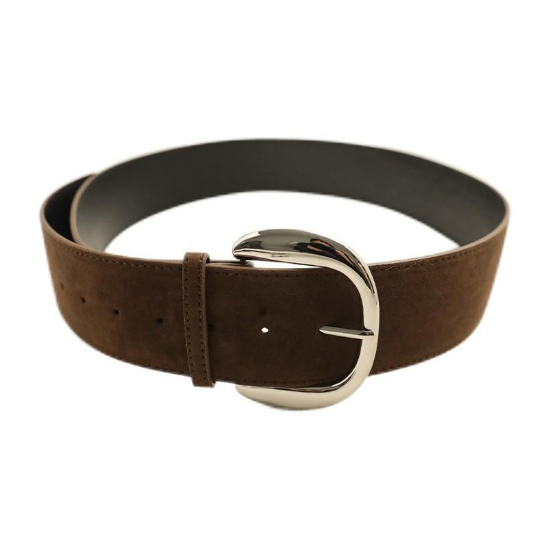 Vintage Y2k Wide Leather Belt With Silver Buckle For Retro Fashion Women