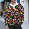 Abstract Art Print Long Sleeve Polo Shirt, Cool Streetwear Essential