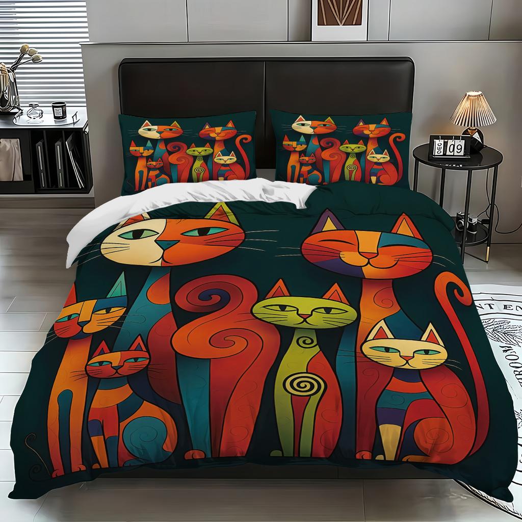 Cat 3D Print Bedding Set Modern Style Soft Duvet Cover Set King Queen Twin Size Birthday Gift for Bedroom Decor