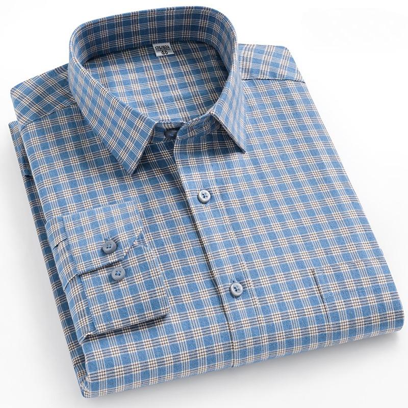 High Quality 100% Cotton Brushed Long Sleeve Shirts for Man Slim Fit Shirt Plaid Casual Soft Striped Elegant Designer Clothes