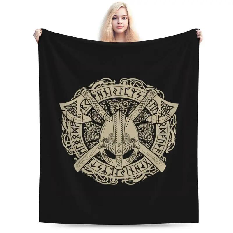 Norse Rune Print Flannel Fleece Plush Blanket Soft Warm Lightweight Cozy Fuzzy Throw Blankets for Bed Couch Sofa Travel Camping