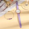 No Gift Box; Cute Cartoon Cat Belt Quartz Watch   Purple Crystal Bead Bracelet 2-piece Set