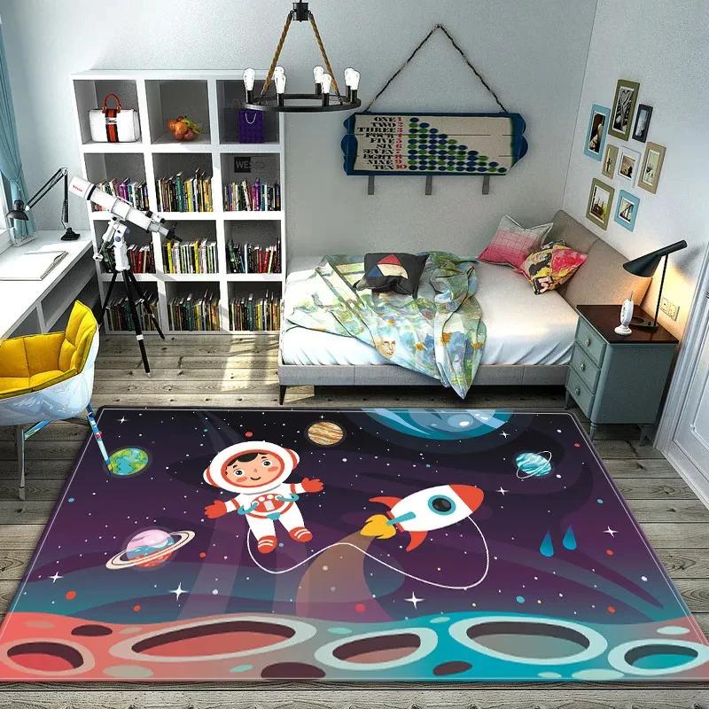 Cartoon Space Children Carpet Bedroom Bedside Universe Planet Mat for Kids Play Game Mat Baby Rugs Boy Non-slip Cute Room Decor
