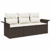 3 Piece Sofa Set with Cushions Brown and Cream Poly Rattan