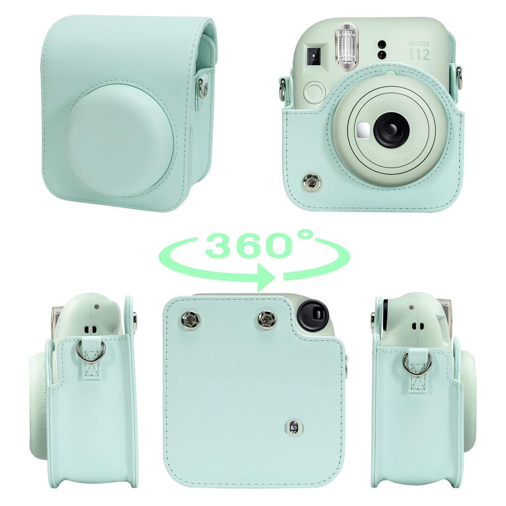 Aenllosi Storage Case for Fujifilm Instax Mini 12/11 Instant Cameras, Mint Green with Shoulder Strap (Case Only)