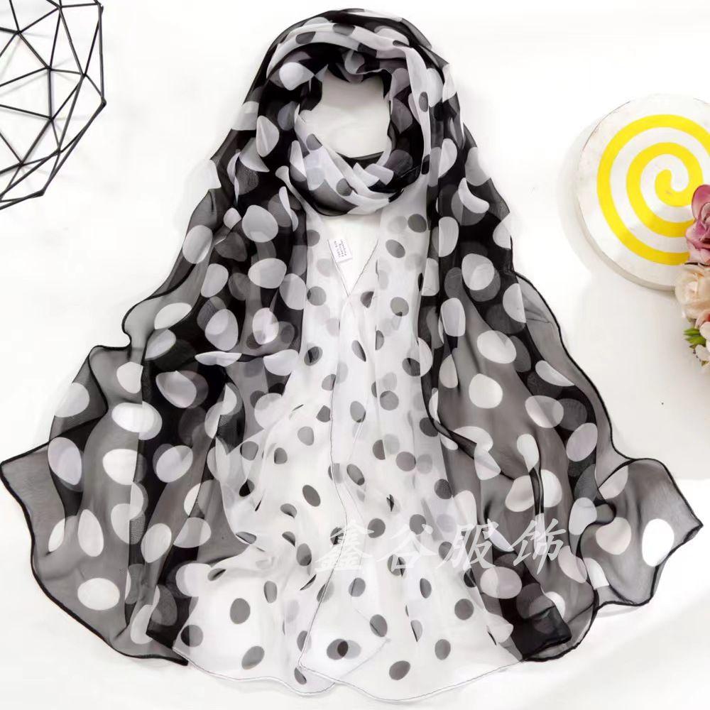 Jarní a letní tenký průsvitný puntíkovaný šátek větruodolný a s ochranou proti slunci puntíkovaný umělecký dekorační šátek dlouhý