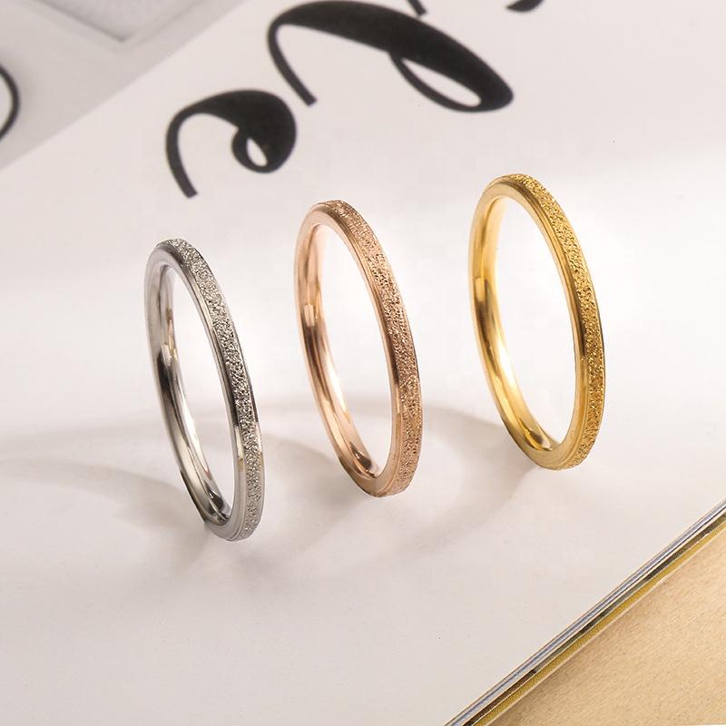 Simple Stainless Steel Handmade Ring Frosted Starry Sky Ring Classic Plain Circle Geometric Ring for Women