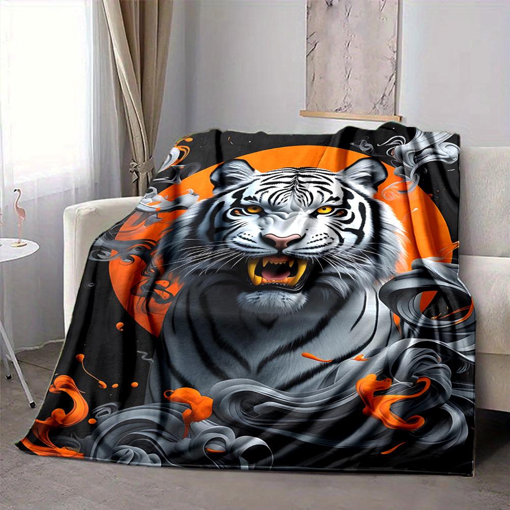 1pc Tiger Print Blanket Lightweight Flannel Blanket Throw Blanket For Sofa, Bed, Travel, Camping Yy2509026190