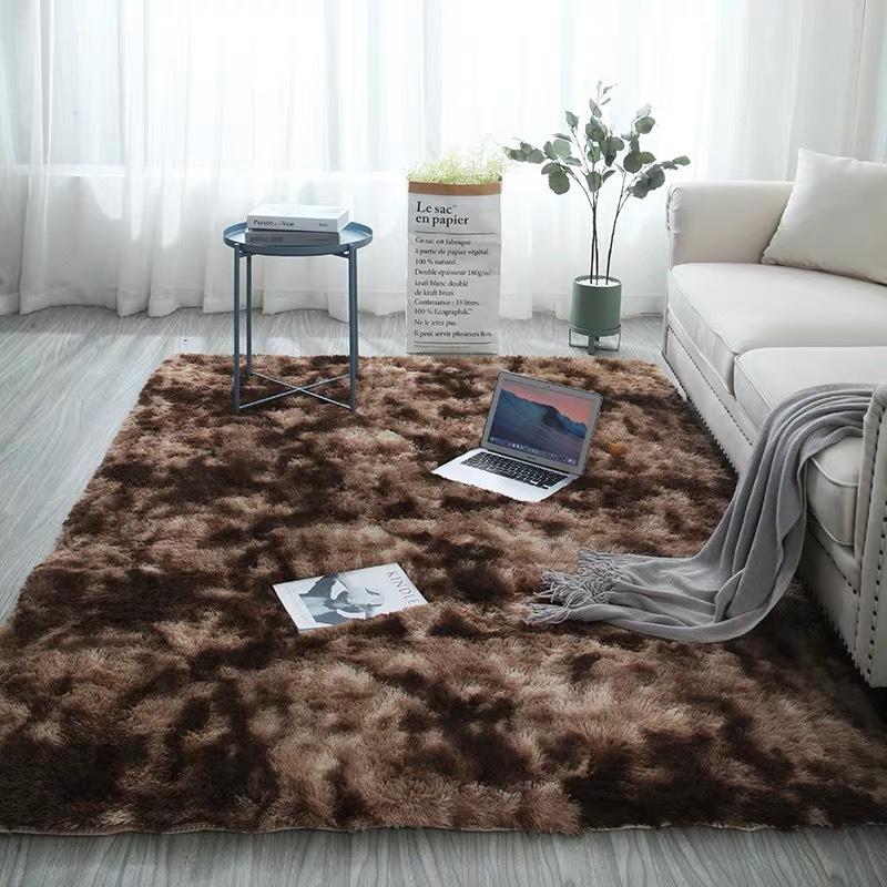 Soft Fluffy Plush Tie-Dye Carpet Gradient Long Fine Hairs Fabric Bedside Mat Rug For Girl's Bedroom Non-Slip Mat Home Decor