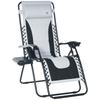 Zero Gravity Lounger Chair, Folding Reclining Patio Chair with Padded Seat, Cup Holder, Soft Cushion and Headrest for Poolside, Camping, Light Grey
