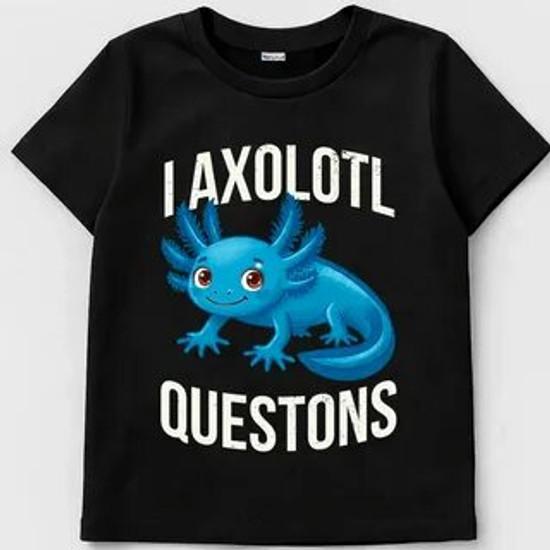 I AXOLOTL QUESTIONGS Children Boy Girl T Shirt 2026 New Summer Short Sleeve T-Shirt Cute Style kidS Casual SPORTS Tops