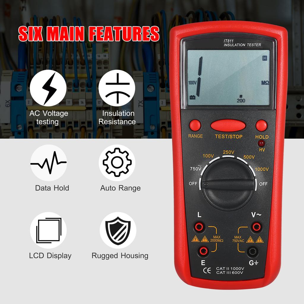 Insulation Resistance Meter Digital Ohmmeter Handheld Insulation Tester 0.1M Ohm  2000M Ohm  Auto Ranging High Accuracy