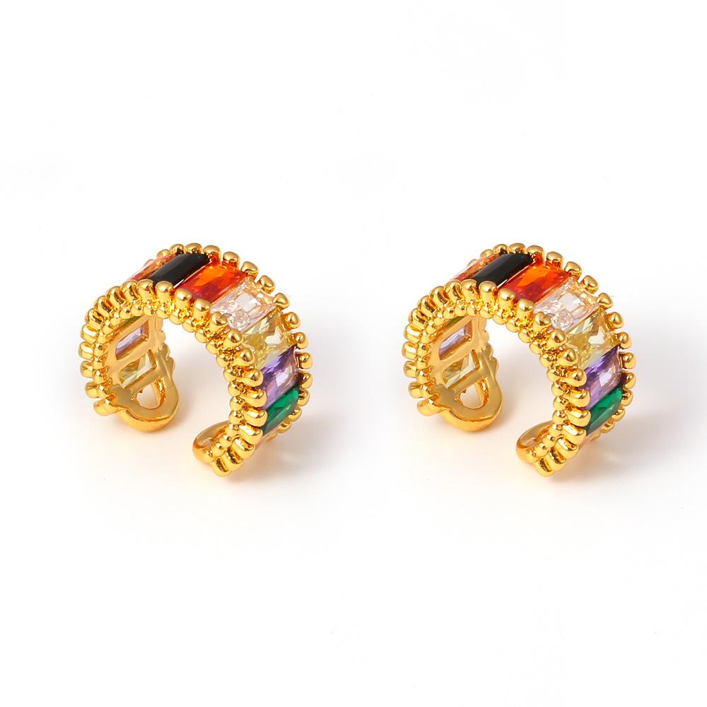 Creative Micro-inlaid Colored Glass Stone Without Ear Holes, Ear Bone Clip Retro Personality Trend Copper Material Ear Jewelry Women