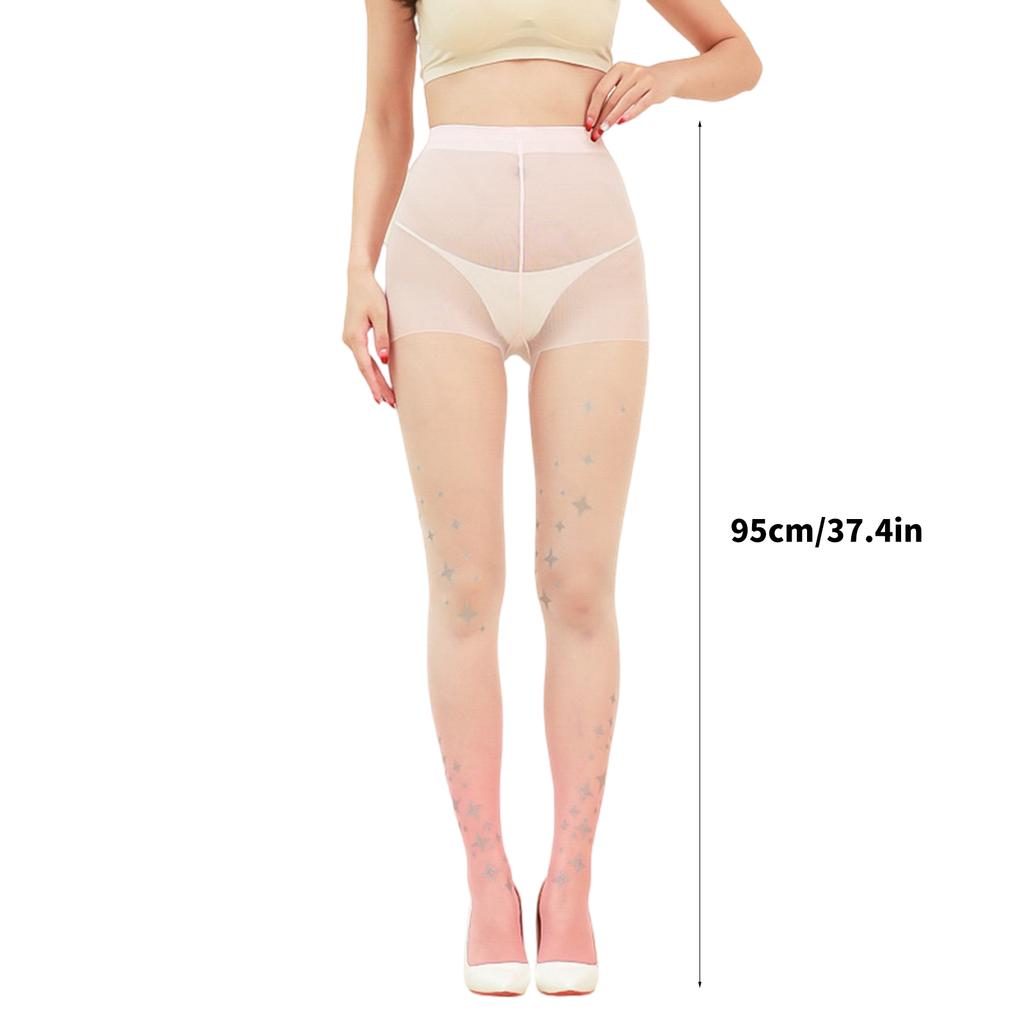 Women Sheer Tights Silk Pantyhose Sweet Star Pattern Gradients Color See Through Leggings Stockings for Valentines Day