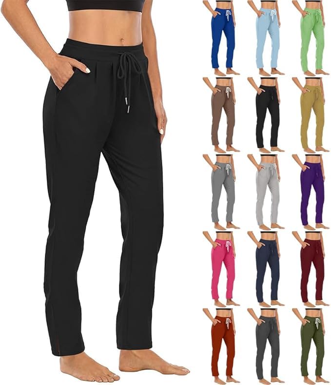 Yoga Pants Women High Waist Straight Leg Joggers Lightweight Hiking Casual Athletic Workout Trousers with Pockets
