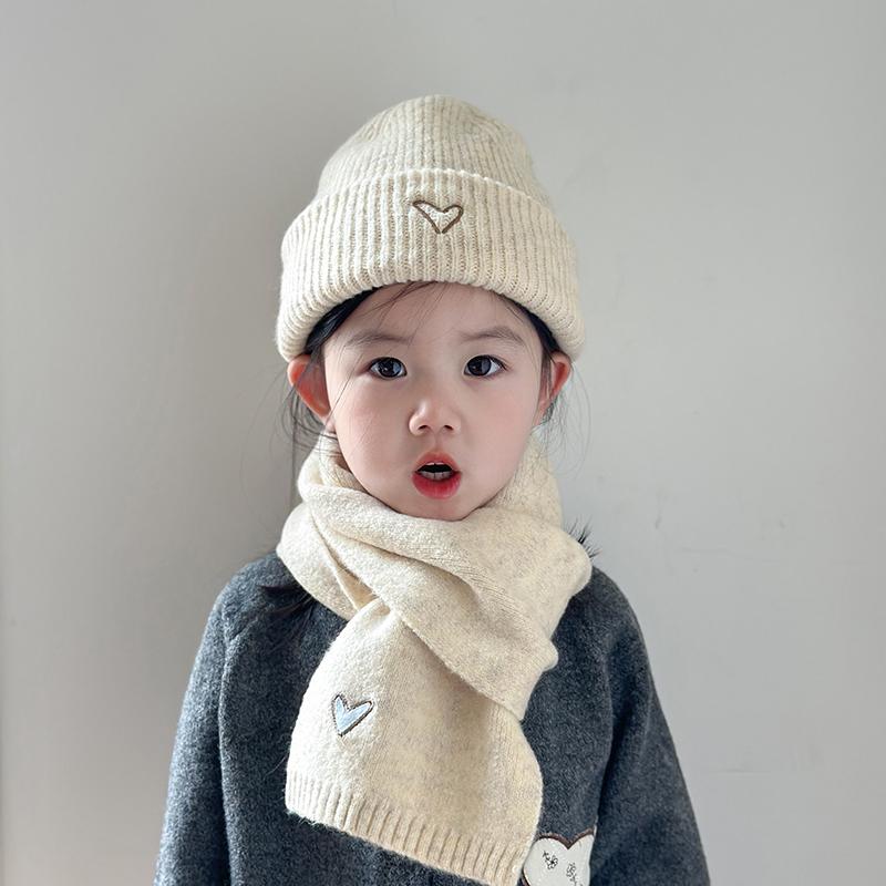 Children'S Hat And Scarf Two-Piece Set Autumn And Winter Korean Style Knitted Hat Baby Warm Wool Pullover Hat Scarf