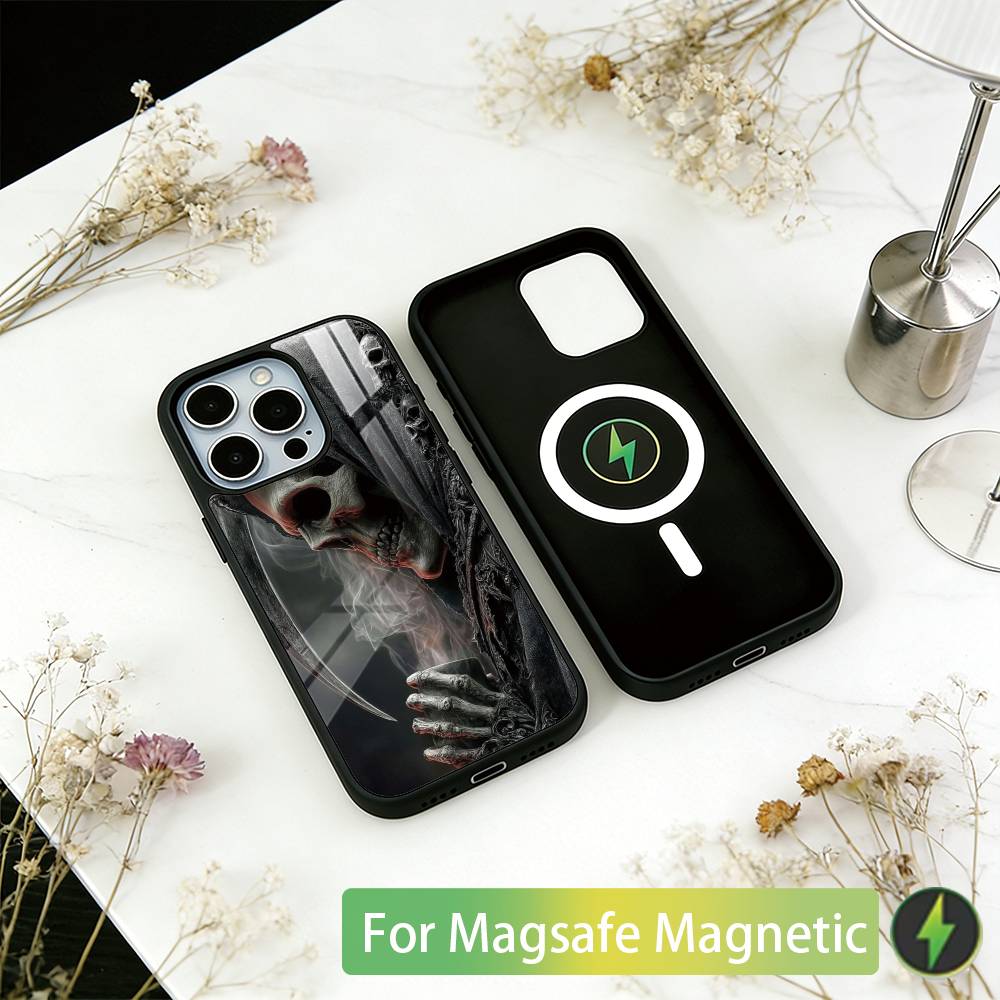 Sensenmann Totenkopf Skelett Handyhülle Für iPhone17,16,15,14,13,12,11 Plus,Pro Magnetisch Für Magsafe Kabelloses Laden