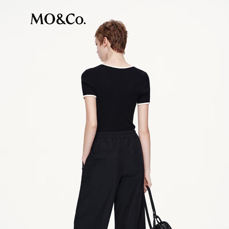 MO&Co. Color-block Trim Short Sleeve Knit Top