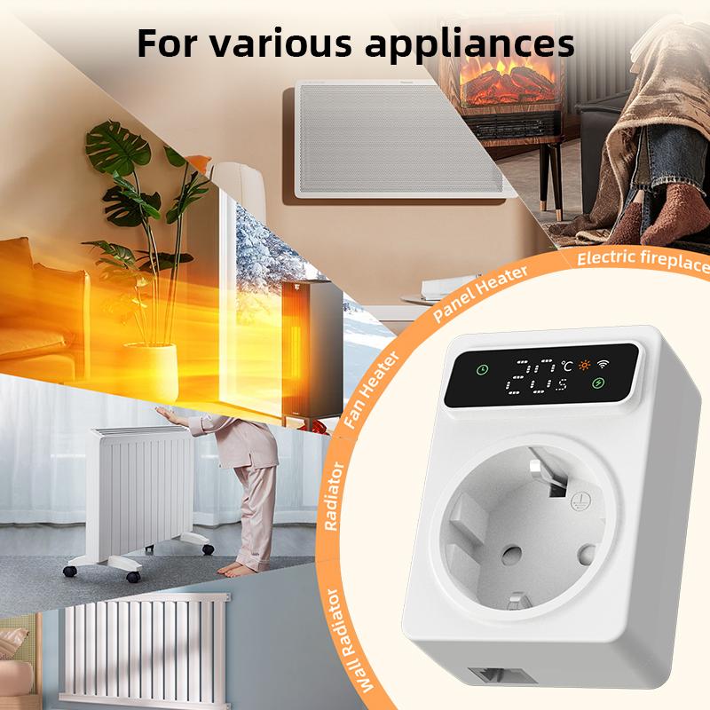 Tuya Wifi Digital Thermostat Socket 16A Precision Plug Remote Temperature Controller Timer Switch Cooling Heating 3M NTC Sensor