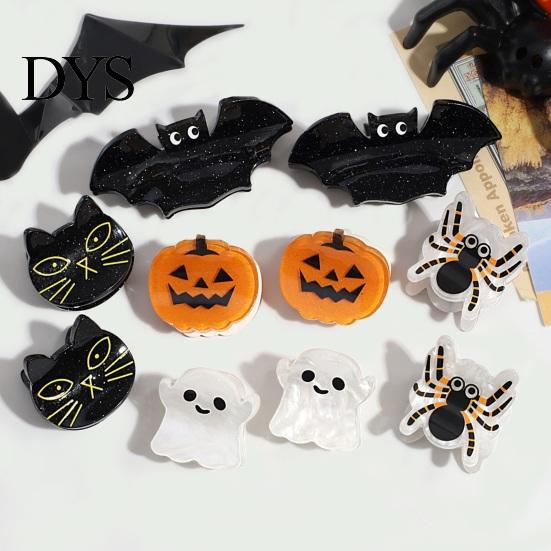 Cute Glitter Hair Barrettes Halloween Claw Clip, Headdress, Acrylic Bat Pumpkin Cool Decorations Black Cat Spider Ghost Pattern Accessories for Women