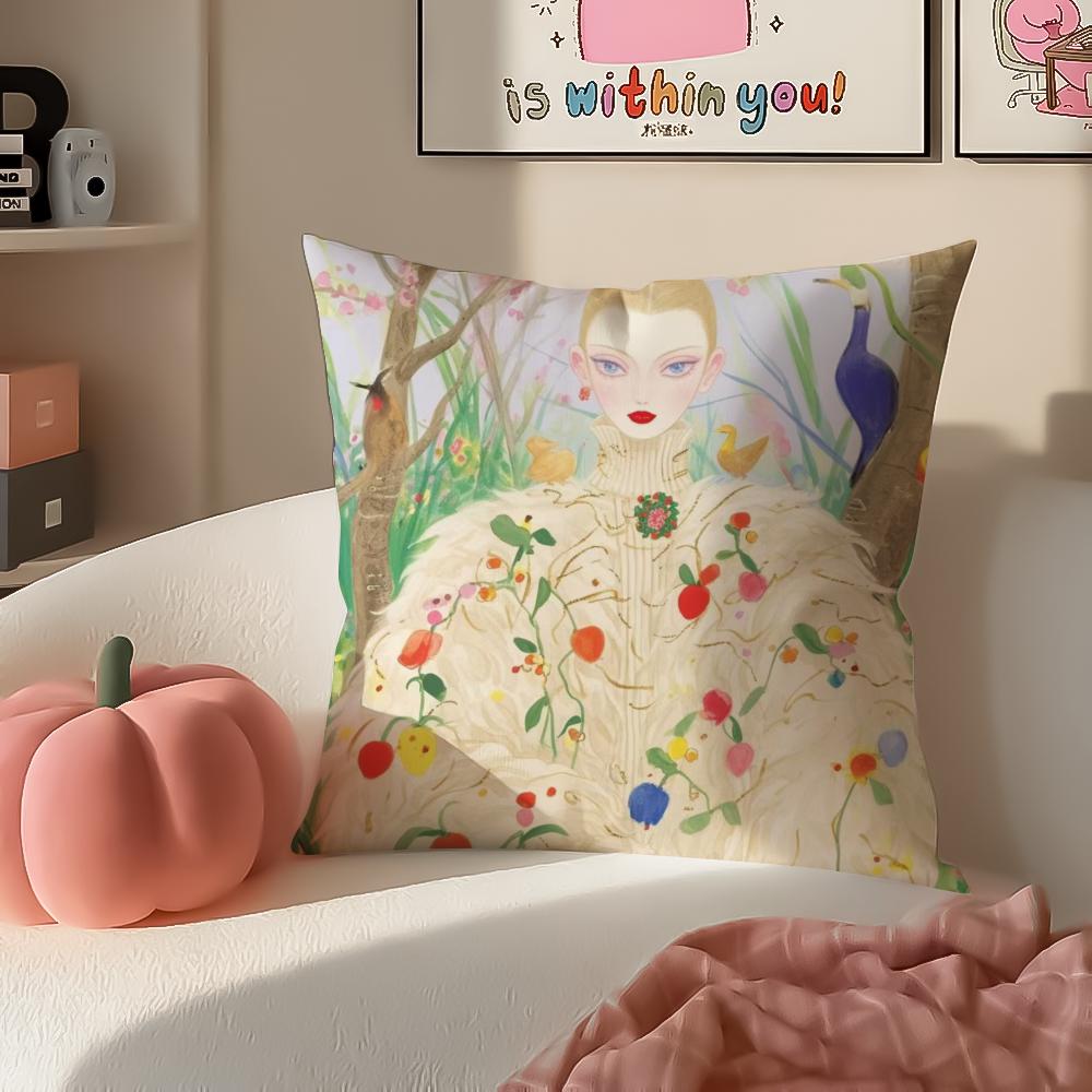 Fashion Illustration Cushion Cover Pillowcase Short Plush Invisible zipper Room Sofa Cushion Cover