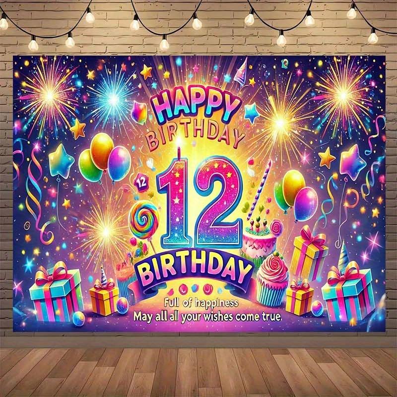 1 Piece. I Wish You a Happy 12th Birthday. May All Your Wishes Come True. Background Wall Decoration Fabric