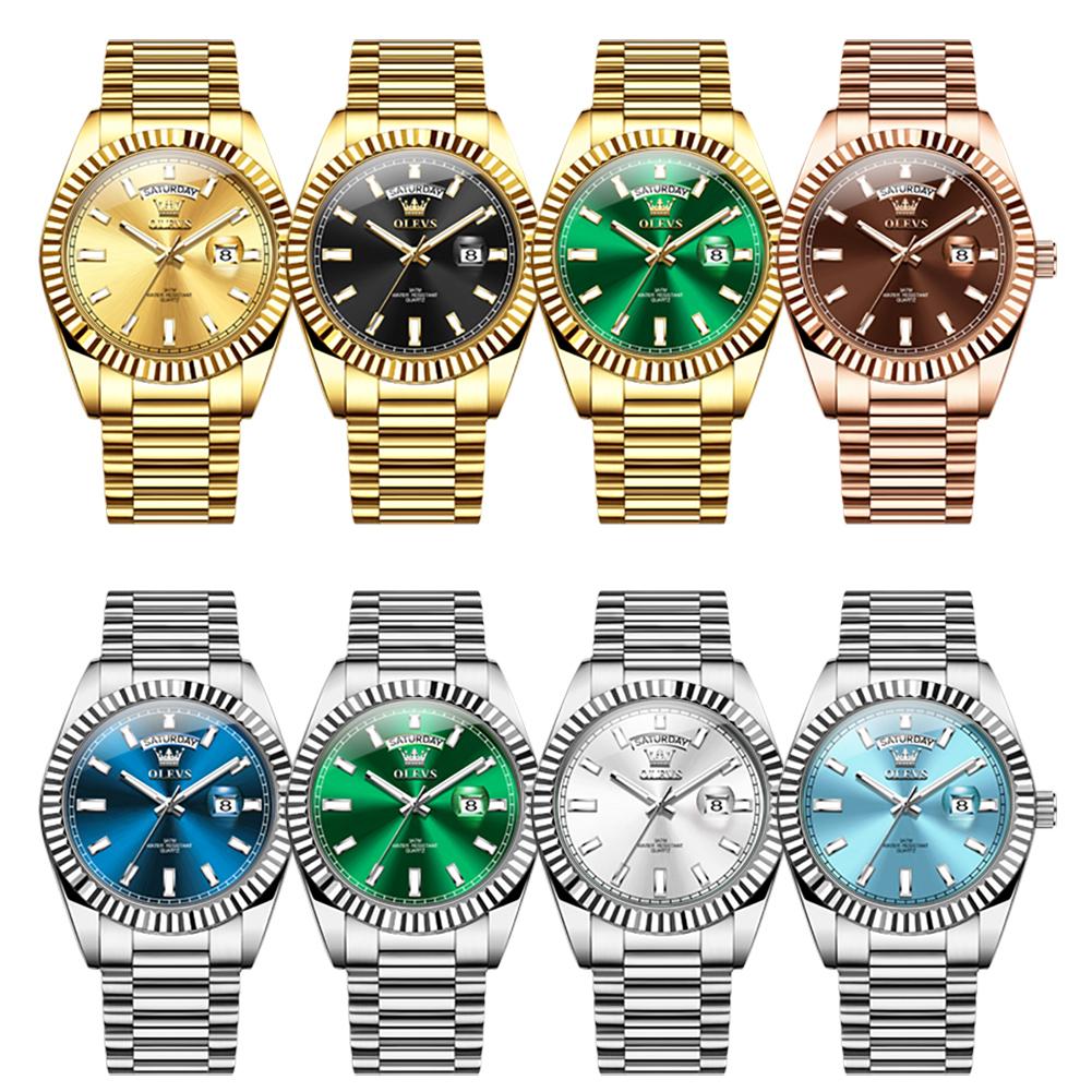 OLEVS Business Style Luxury Brand Gold Men Watch Waterproof Stainless Steel Watches Luminous Date Wristwatch
