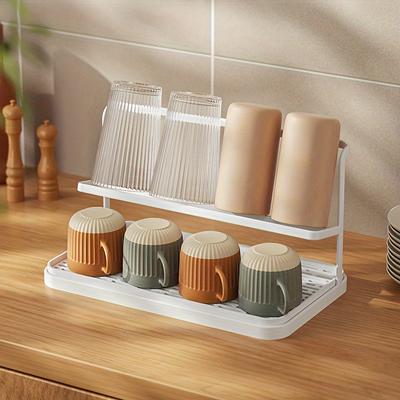1pc Multi-Layer Drying Cup Holder, Metal Desktop Mug Organiser with Drain Tray for Mugs, for Kitchen, Bedroom, Home Storage and Organisation
