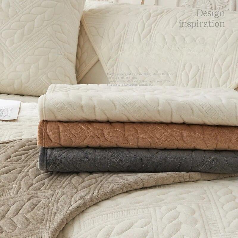 Non-Slip Sofa Cushion Cover Couch Towel for Living Room Quilted Plush Backrest Armrest Cover Universal for All Seasons