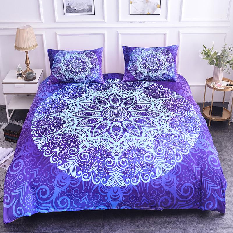 Mandala Duvet Cover Set King Size Lotus Flower Blue Purple Pink Bedding Set Bohemian Mandala Style Soft Quilt Cover