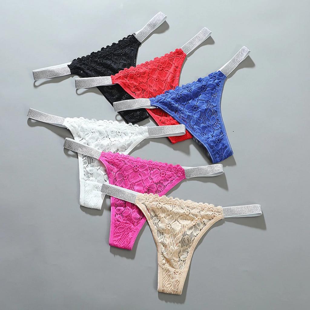 Sexy Lingerie Undies Mid Waist Sexy Solid Color Lace Thong Peach Panties Thong Panties Woman'S Underwear
