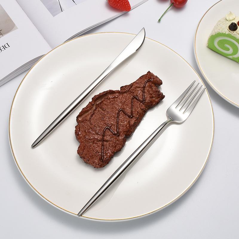 Edelstahl 304, Spiegelgeschirr, Messer, Suppenlöffel, Gabelgriff, verdicktes Messer, vierteiliges Gabel- und Löffelset