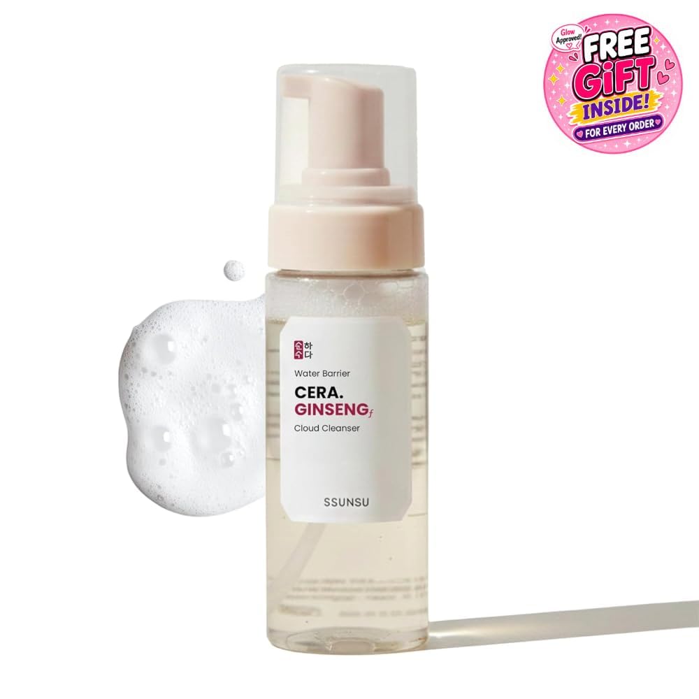 SSUNSU Water Barrier Cera Ginseng Cloud Cleanser 150 ml | Korean Face Wash & Face Cleansing Foam | Ceramide & Red Ginseng Cleanser | Daily Face Was